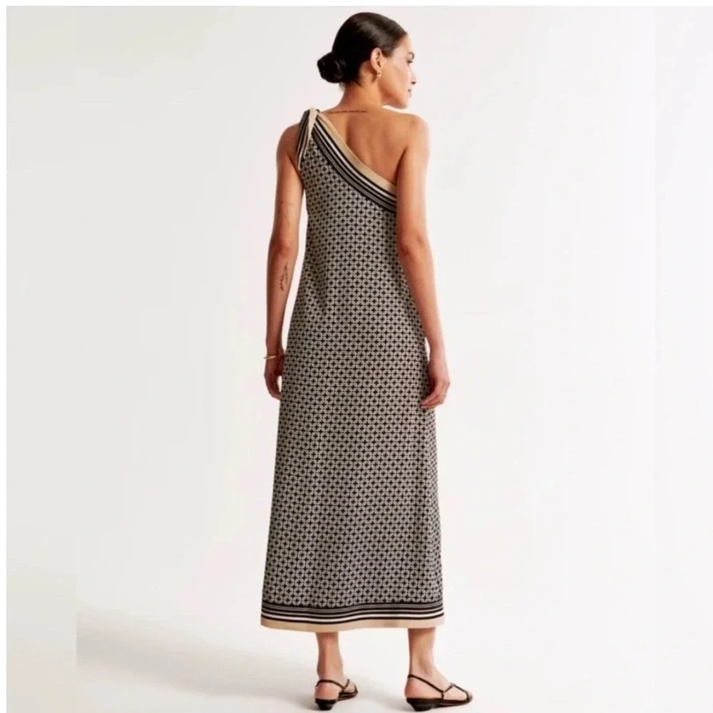 Abercrombie Fitch Geometric One Shoulder Maxi Dress Tie Detail Lined Size XSP